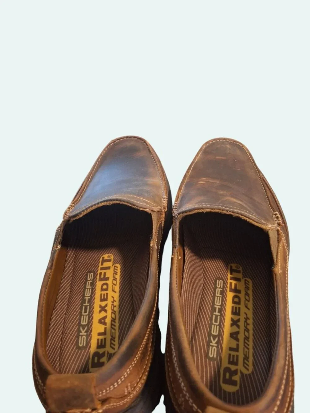 Skechers Relaxed Fit Brown Leather Slip-On Shoes With Memory Foam*SH13